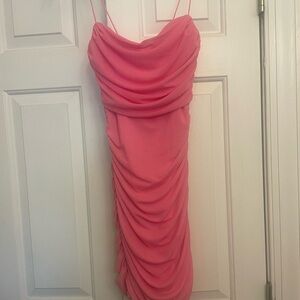 Hello Molly Vibrant Pink Ruched Mini Dress